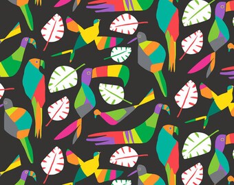 Tropical Birds on Black from Andover Fabric's Rio Collection by Jane Dixon