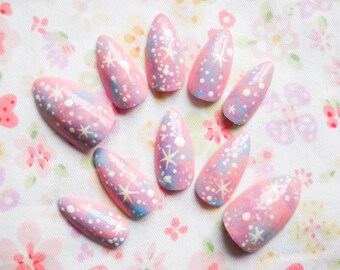 Pastel Galaxy Stiletto Nails/ Fake Nails / Kawaii Nails / Cute Nails/ Press on Nails