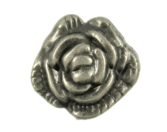 Flower Metal Buttons - Gray Silver Camellia Metal Shank Buttons - 11mm - 7/16 inch - 6 pcs