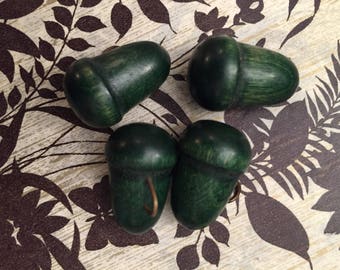 Green vintage wooden shank style acorn buttons