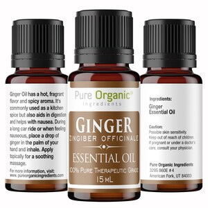 Ginger Pure Essential Oil 15 ml by Pure Organic Ingredients, Reduces Nausea, Aids Digestion, Hot, Spicy Aroma, Food Safe, Dropper Bottle