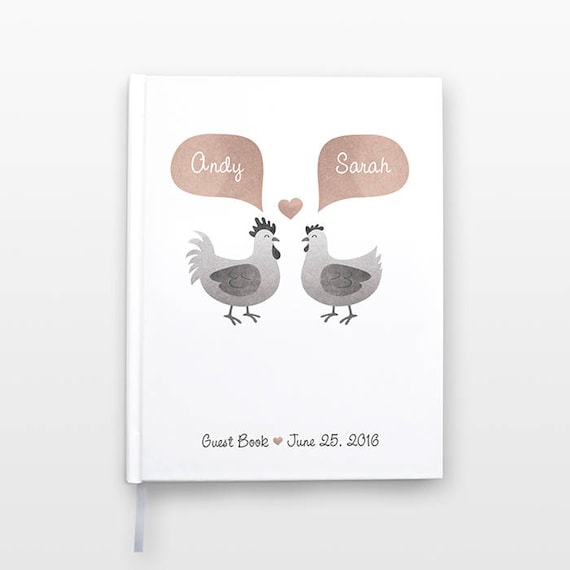 Chicken Wedding Guest Book Wedding Keepsake, Unique Wedding Guestbook, Personalized Notebook, Couple Journal, Animal Wedding, Hardcover