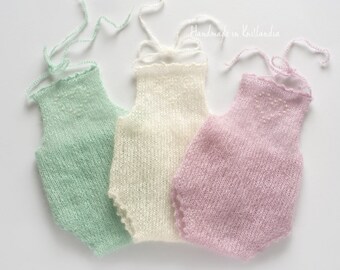 Newborn Mohair Romper and Bonnet Set, Newborn Photo Prop