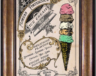 Harry Potter - Vintage Style Florean Fortescue's Ice Cream Parlour- Available in Multiple Sizes 5x7, 8x10, 11x14, 16x20, 18x24, 20x24, 24x36