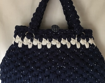 Navy and White Dotty Handbag