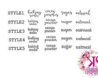 Kitchen labels, pantry labels, cannister labels, ingredient labels, decal sticker labels, kitchen stickers for jars