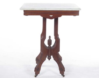 Victorian marble top side table end antique lamp parlor on casters period 19th c