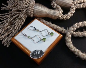 Peridot Earrings, 14k Peridot Drop Earrings, 14k White Gold Peridot Drop Leverback Earrings, August Birthstones, Green Stone Earrings, #E761
