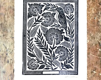 Katharine Watson Linocut Block Print on Handmade Paper