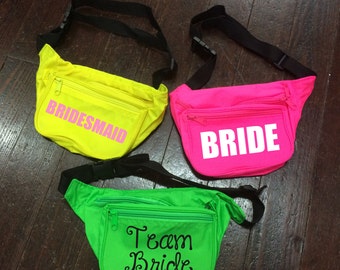 Neon Monogram Bride Tribe/Team Bride/Bride's Bitches/Bride's Entourage Bachelorette Party Fanny Packs