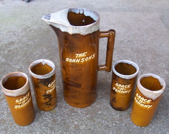 Rare Van Briggle - Colorado Springs, Colorado - Drip Glaze Pitcher & 4 Tumblers