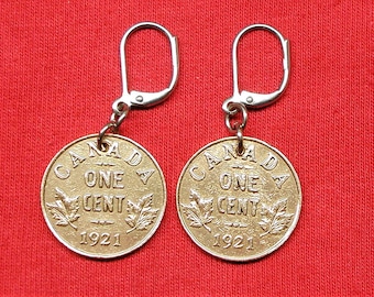 1921 Earrings made with canadian pennies from 1921