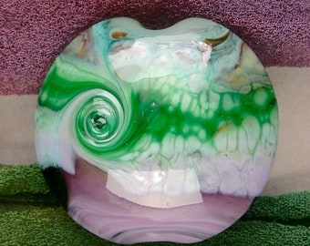 Handmade Lampwork Glass Beads SRA "Valley Breeze" Lentil Focal Bead ~ Create Unique Jewellery ~ Meadow Shades