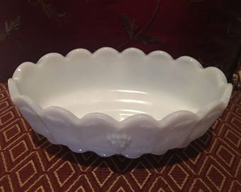 Vintage Westmoreland Paneled Milk Glass Dish Grape Pattern