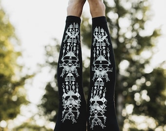 Nazca Lines High Waist Leggings, hand printed legging, gifts for the traveler, Made in the USA, by Simka Sol