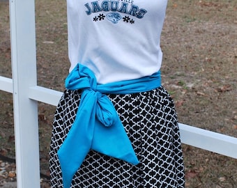Jacksonville Jaguars Upcycled Shirt Made into Tank Top Dress with pockets, sash included Size M, Ready to Ship!