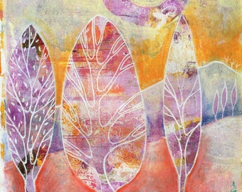 The forest on the mountain - Art print of an original gelatin monoprint
