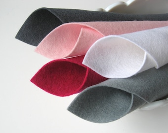 100% Wool, Felt Fabric, Pink and Grey, Pure Merino Wool, Handwork Supply, Craft Felt, Felt Assortment, Wool Felt Set, Wool Applique