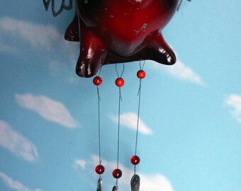 Metal Cast Flying Pig, Fully Weather Tight, Silver Plate Chimes