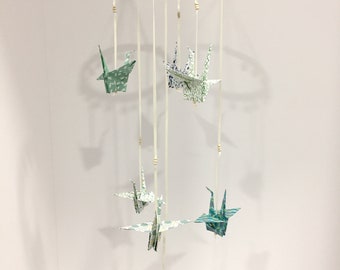 6 Origami Cranes Mobile with feather
