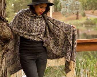 Handcrafted Andean alpaca shawl, ruana, women poncho-style