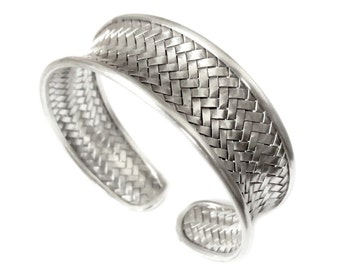 Woven Sterling Silver Handmade Statement Cuff Bracelet, Boho Ethnic Tribal Gypsy Braided Silver Weave Bangle, 3 sizes width, Gift for her