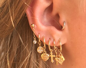 Gold Filled Hoop Earring | Gold Charms | Gold Small Hoops - SINGLE EARRING