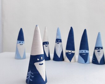 Nordic Christmas Decorations - Scandi Decor - Christmas Decorations - Winter - Blue Santas - Blue Christmas - Ceramic Decorations - Hygge