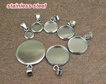 30pcs of 16mm stainless steel cap pendant with drop hoop,Cabochon base setting charms (9 sizes to select)