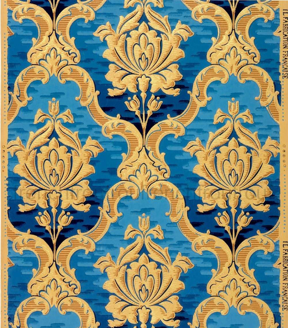 antique french wallpaper design rich gold blue roses in louis