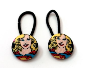 Super Girl Fabric Covered Button Ponytail Holders