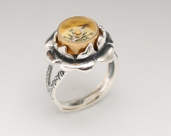 Silver Compass Ring Sterling Silver Flower Ring Compass Ring Sterling Silver Compass Ring