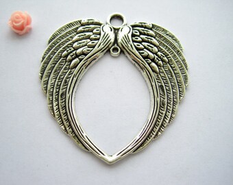 2 Antique Bronze Silver Wing Charms Pendants H29591