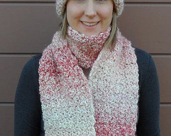 Crochet Pink and Cream Swirl Women’s Hat and Scarf Set