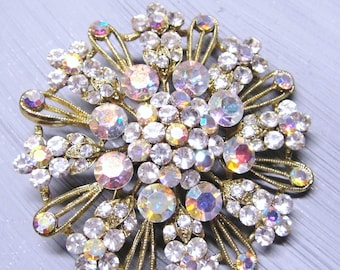 Vintage Gold tone Rhinestone Starburst Brooch