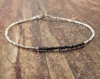 Black Diamond Bracelet Raw Stone Black Diamond Bracelets April Birthstone Bracelet Womens Gift Raw Diamond Rough Diamond Bead Bracelet Stone