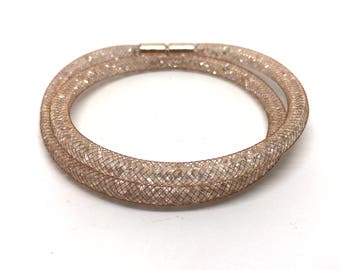 Crystal Wrap bracelet champagne with magnetic clasp 18 cm