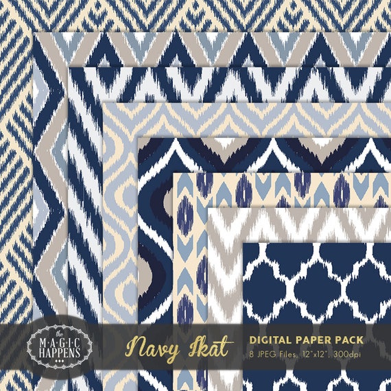 Ikat-Digital Papier Navy Blue Ikat Muster Boho Ikat Muster Ikat-Digital Papier Navy Blue Ikat Muster Boho Ikat Muster