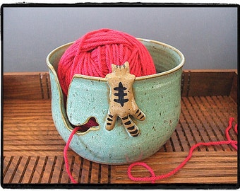 Yarn Bowl with Cute Tabby Cat in Turquoise by misunrie