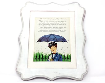 6x8 Vintage 1960’s Petite Mary Poppins Umbrella Portrait Illustration. Nursery Book Plate Vintage Disney Print