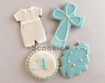 Boy Baptism cookies/Christening decorated cookies/ Baptism Cookies for boy /Holy Communion Cookies/First Communion Favor / 1 Dozen