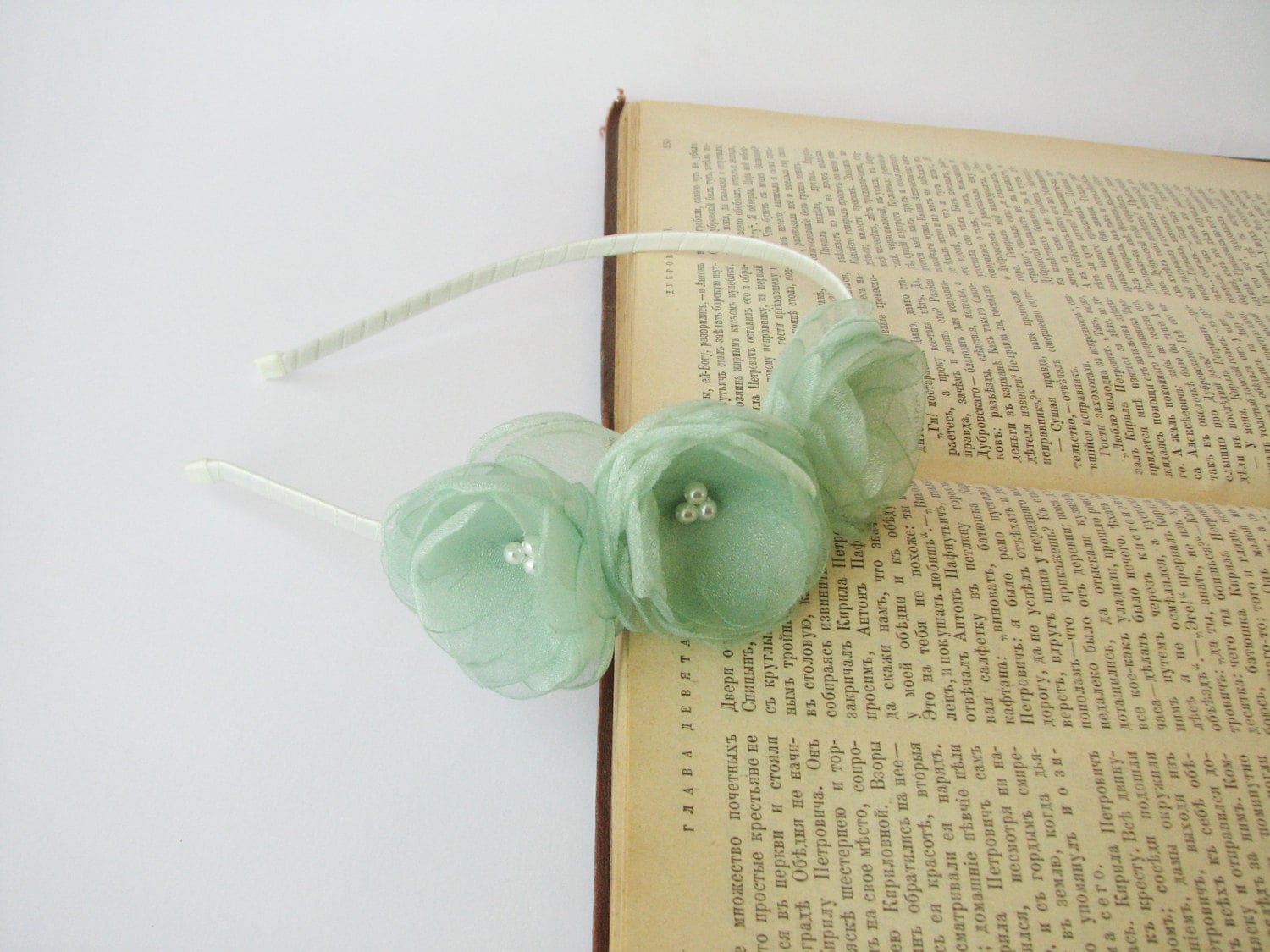 Flower headband mint green Girl hair accessory Wedding
