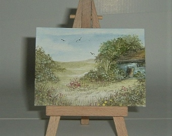 aceo art painting cottage,landscape (ref E200)