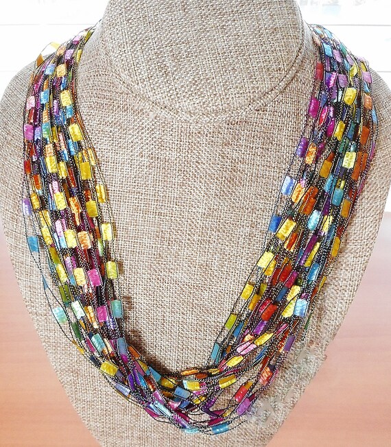 Gorgeous Trellis Scarf Necklace in Bright Pastel Shades SKU