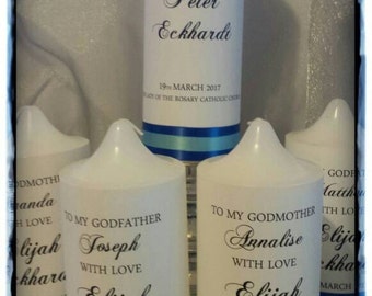 Personalised Christening/Baptism/Naming Day Candle Main Candle and Godparent Set