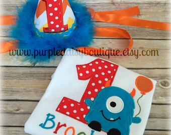 Monster theme first birthday ONE letters little monster