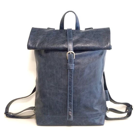 Leather backpack , rolling backpack , backpack leather , blue leather backpack