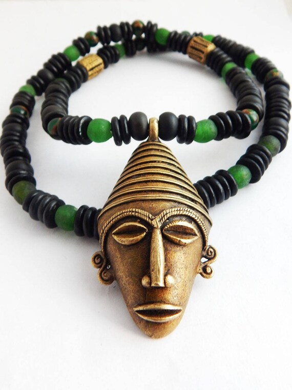 Men African Necklace Large African Mask Necklace Beaded