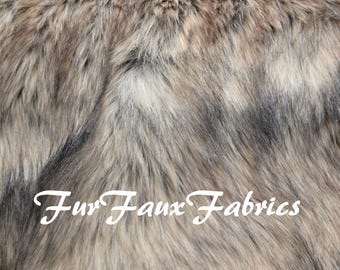 Beige Coyote Stripes Long Shaggy Animal Prints By the Yard Remnants Faux Fur Fabrics Exotic Shag Mongolian 60" Width