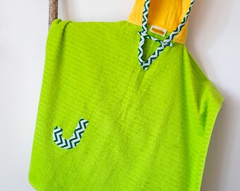 Hooded Towel Poncho, Personalized, in Lime Green and Yellow. Bath Towel. Beach towel. Green Bay Packers Towel.